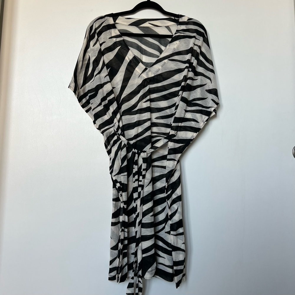 Black and white boho zebra all over print oversized tunic mini dress size XL